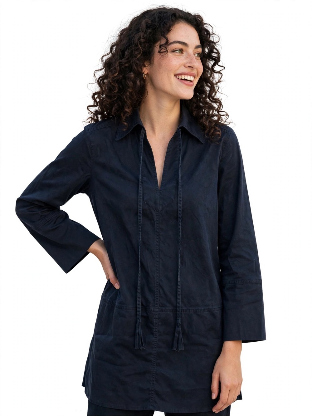 Rebecca Taylor S Black Cotton Stretch Tunic Dress Long Sleeve Minimalist